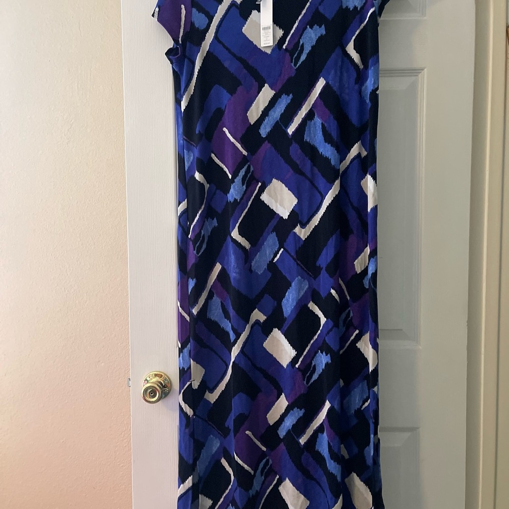 Chico's Multicolored V-Neck Cap Sleeve Sheath Maxi Dress